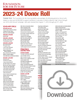 Donor roll downloadable document with a cloud containing a downward arrow icon